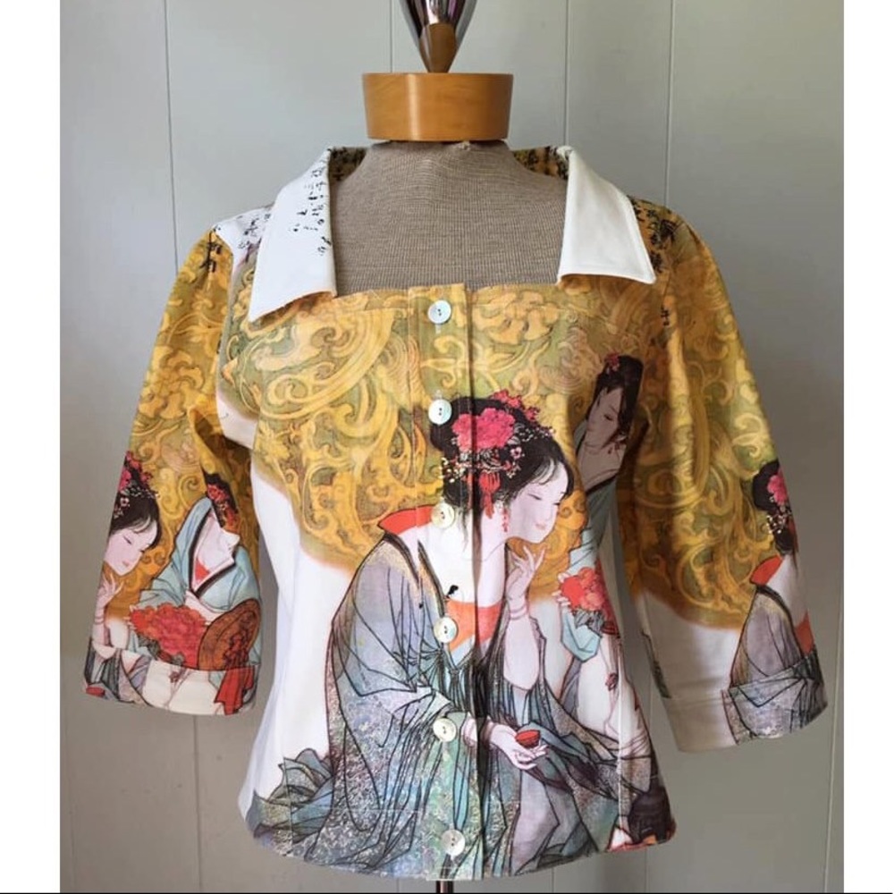 Gorgeous Asian Art Cropped Blazer Top